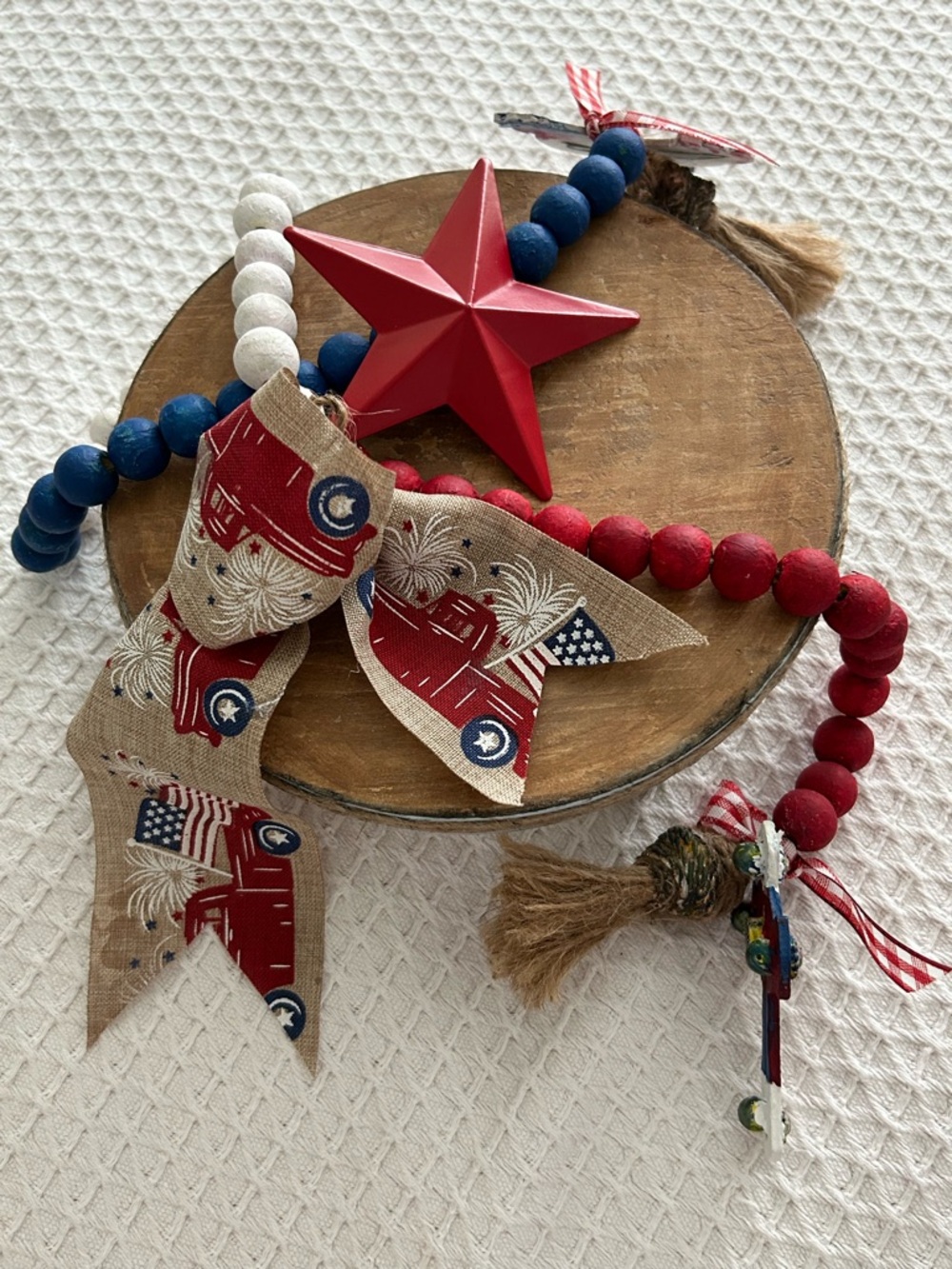 Red, White & Blue Patriotic Wood Bead Garland